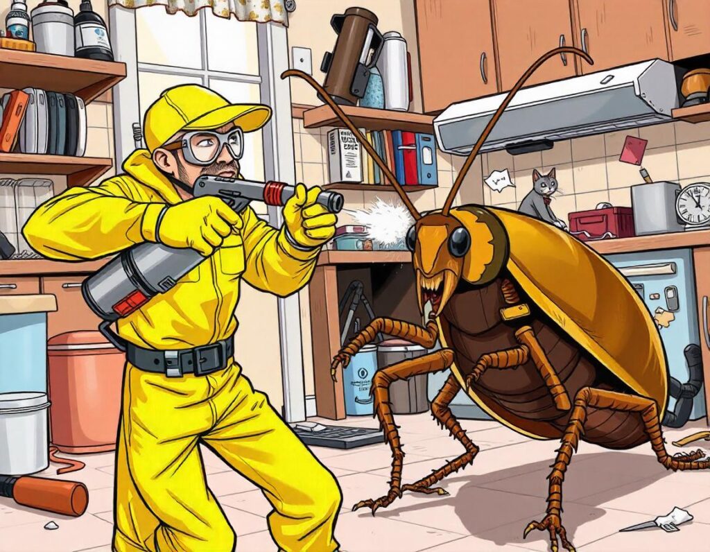 pest control worker eliminating cockroaches